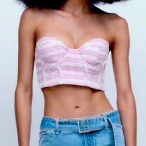 Zara Purple & Pink Tweed Bustier Crop Top Sz.XS NWT!